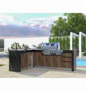 Cucina da Esterno Prefabbricata Dorene 2026 <span class=keywords><strong>con</strong></span> Mobili in Legno, Barbecue a Carbone e <span class=keywords><strong>Forno</strong></span> per Pizza Impermeabile - Product Image 4
