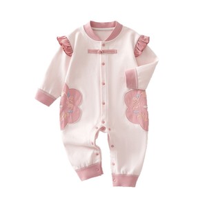 Combinaison pour bébé fille de style chinois en coton pur, combinaison pour le printemps et l'automne, robe pour le premier anniversaire - Product Image 5