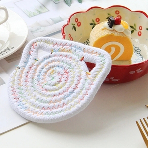 Sous-verre en forme d'oreille de <span class=keywords><strong>chat</strong></span> mignon, en corde de coton fait à la main, porte-gobelet résistant à la chaleur, napperon antidérapant, accessoires de cuisine, tapis de Table - Product Image 4