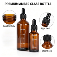 Flacon compte-gouttes en verre ambré gradué de 1 oz, 5 ml, 10 ml, 15 ml, 20 ml, 30 ml, 50 ml, 100 ml avec pipette noire pour huiles essentielles/soins de la peau de luxe