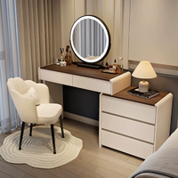 Table de maquillage moderne avec miroir éclairé par LED, réglable, pour chambre à coucher, salle de bain et salon, en blanc