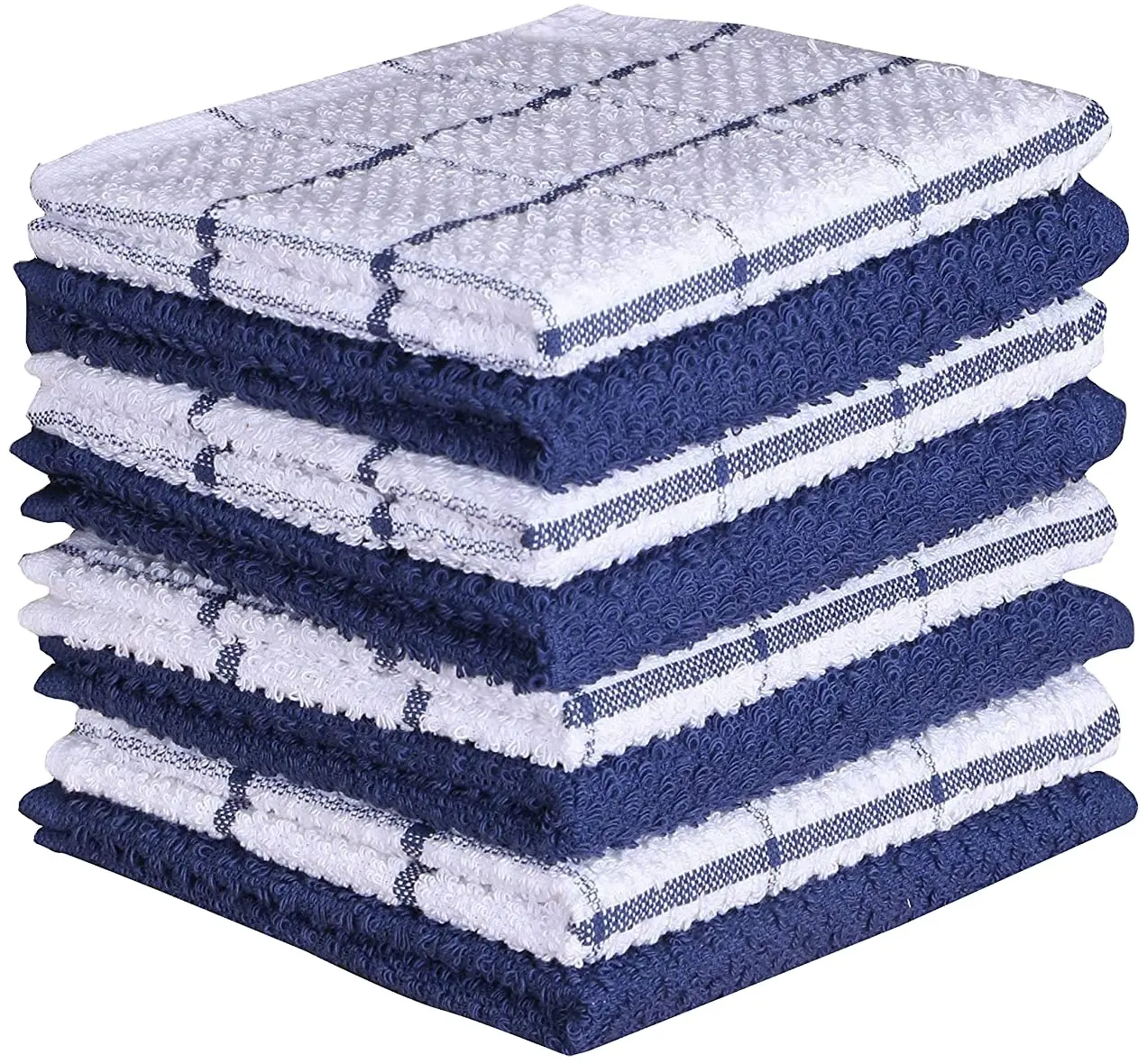 Махровое кухонное полотенце из 100% хлопка, комплект из 8 предметов, полотенце для посуды 16 дюймов x 26 дюймов, синего цвета, подходит для домашнего и коммерческого использования