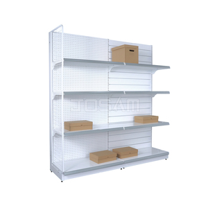 OEM/ODM Dual <b>Shelves</b> Solid Steel Retail <b>Rack</b> 30X60 1310H 350D Light Duty White Epoxy Powder Coated Freestanding Hole Back Panel - Product Image 4