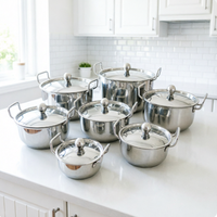 Ensemble de casseroles en acier inoxydable de 14 pièces, 16 cm-28 cm, compatible gaz et induction, avec couvercles, pour cuisine