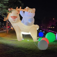 Décoration de jardin de Noël gonflable en polyester avec rennes tirant un traîneau, Père Noël et boîte cadeau, éclairée par LED, style festif