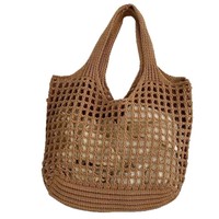 Bolso de playa tejido a mano de alta calidad para mujer, diseño sencillo, bolsos de mano elegantes huecos para mujer con logotipo impreso personalizado