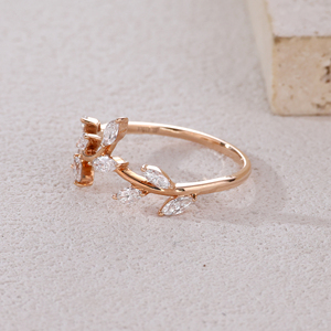 Wholesale Luxury Women's Wedding Ring 18K Solid Rose Gold Natural Diamond Marquise Cut <b>Leave</b> Shape Rhodium Plated for Certified - Product Image 4