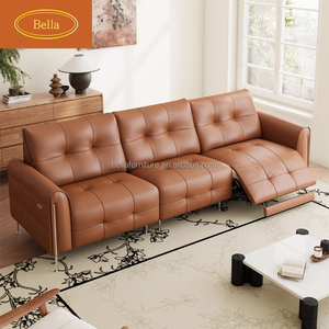 Ensemble de canapés sectionnels en cuir minimalistes modernes de style rétro luxueux et léger avec cadre en bois mi-ancien pour le salon - Product Image 1