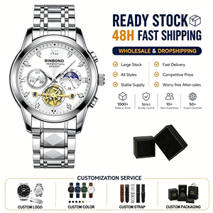 Montre-bracelet de luxe à quartz <span class=keywords><strong>B</strong></span> 1236 pour homme, étanche, cadran lumineux, acier inoxydable 43 mm, design élégant et tendance - Product Image 1