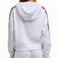 Sudadera Corta Blanca para Mujer con Rayas Multicolores, Manga Larga, Hombros Caídos, Cuello Acanalado, Logotipo Bordado Personalizado