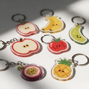 Customizable DIY Keychain Fruit Anime Light Alloy Plastic Keychain Silk Screen Printed Personalised Cartoon Design Keychain