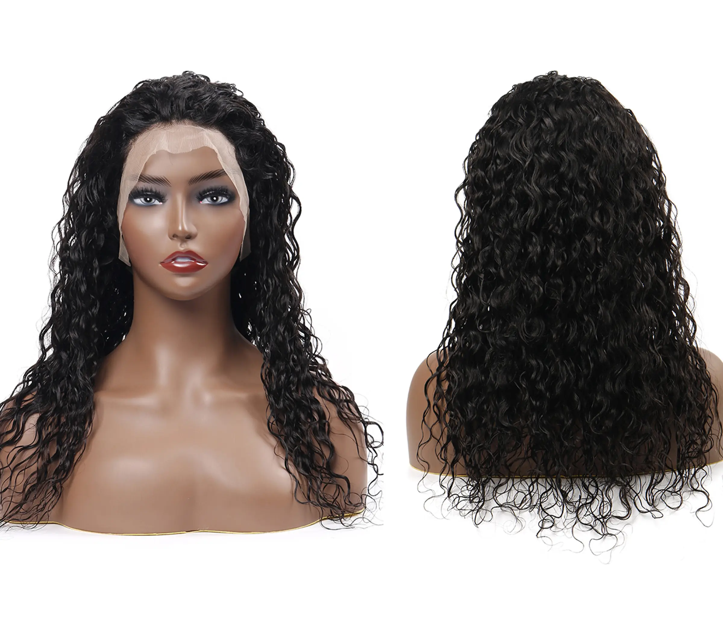 Hot Selling Natural Lace Frontal Wigs With Bangs For Black Women , Black Mixed Brown Color Wavy Curly Wig Human Hair.Wigs