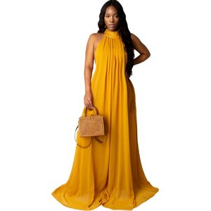 Robes décontractées à col halter en mousseline de soie, longueur ras du sol, couleur unie, pour femmes, coupe ample, 2 pièces/colore/design, adultes, livraison en 1 à 3 jours - Product Image 1