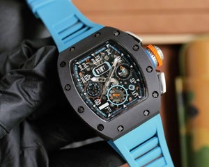 Reloj Cronógrafo Skeleton para Hombre, Caja Tonneau, Correa de Goma Azul, Subesferas Multifunción, Estilo Deportivo de Carreras, Reloj Automático - Product Image 2