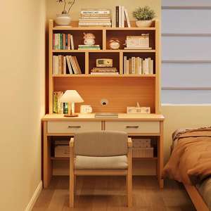 Small Apartment Integrated <strong>Desk</strong> Bookshelf Storage Drawers MDF <strong>Narrow</strong> Design for Student Home Learning Bedroom Wall <strong>Computer</strong> <strong>Desk</strong> - Product Image 1