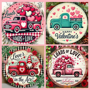 American Country Style Valentines Day Series <b>Wooden</b> Decorative Door <b>Sign</b> Round Logo Hanging Plaque for Wall Decoration - Product Image 2