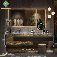 Ensemble de meubles de salle de bain mural en bois massif style ferme moderne 2026 Juerte OEM avec table complète, panneau de bureau, miroir LED et robinet d'évier