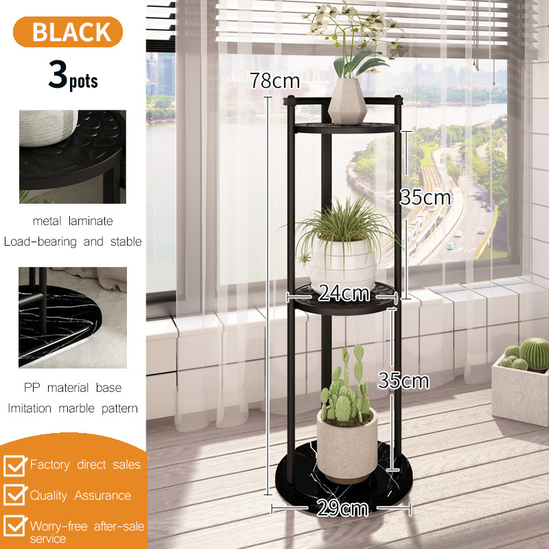 3 black flower stands