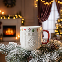 Paire de tasses à café en céramique avec motif de pull de Noël moderne, design en relief, cadeau idéal pour les petites amies
