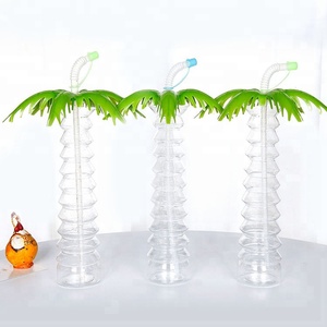 Vaso para Granizados con Forma de Palmera de Coco, 500 ml, con Pajita, Desechable, de Plástico PET, Color Personalizado, Logotipo Personalizado, Venta al por Mayor - Product Image 3