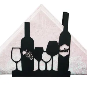 Wine And Glass Metal Napkin Holder Wine Tissue Holder Personalized Modern Napkin Dispenser For Bar Cafe Restaurant Home Gift