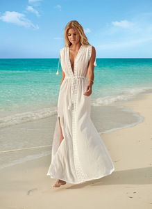 Wholesale 2025 Women Elegant Lace Beach <strong>Cover</strong> <strong>up</strong> White Long Maxi Dresses Holiday Beach <strong>Wedding</strong> Dress - Product Image 4