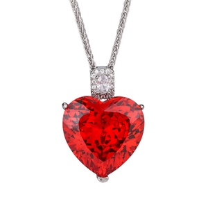 Trendy 20*20mm Heart Cut Red Cubic Zirconia Eco-friendly <b>Copper</b> Heart Pendant Link <b>Chain</b> Necklace Unisex Wear Bulk Supply - Product Image 1