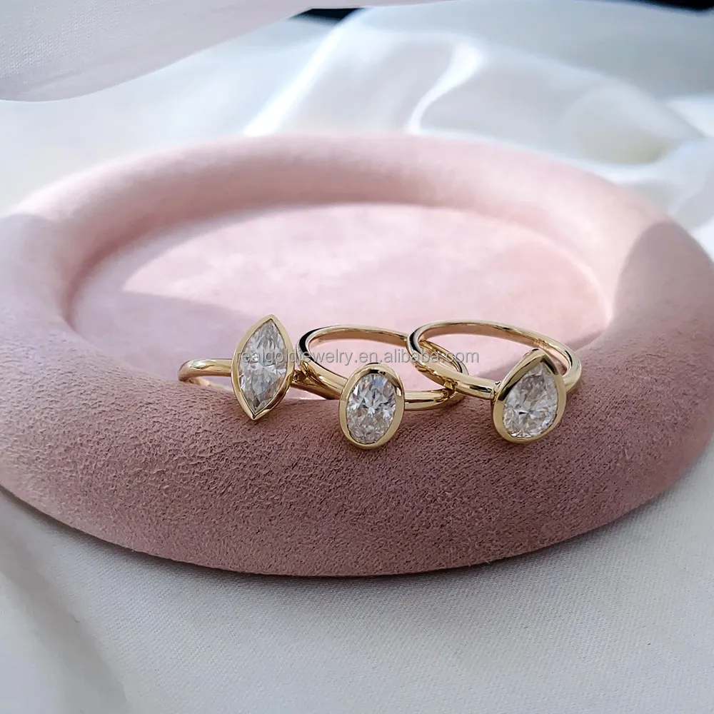 Ingrosso Design unico stile semplice gioiello Au585 14k Soild oro giallo Moissanite anello in oro genuino anello in oro vendita calda