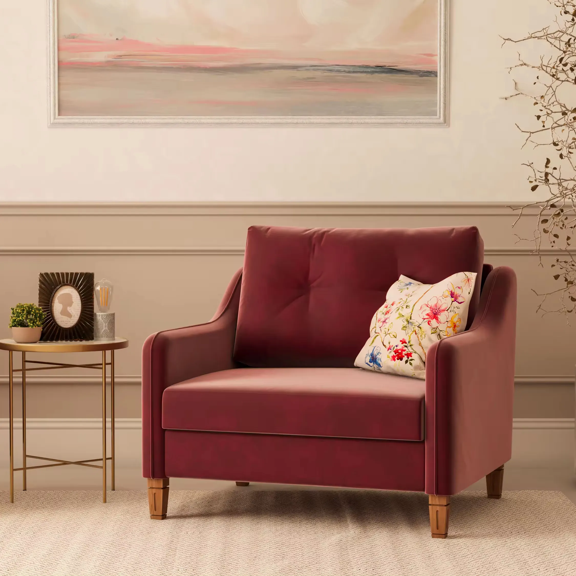 Kent 1+2+3 Sitzer Sofa-Set Marmor Samtholz Holzbeine Teak Oberfläche langlebige Polsterung nachhaltiger Gebrauch zeitloser Komfort Wohnzimmer
