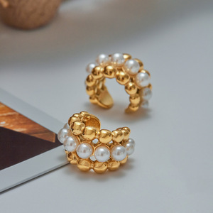 Fashion <b>Cuff</b> <b>Earrings</b> Imitation Pearl Gold Plated Geometric Design Party Jewelry - Product Image 4