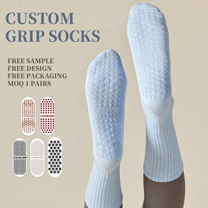 उच्च गुणवत्ता वाली कपास गुलाबी बैले पकड़ मोजे व्यक्तिगत कस्टम एंटी-स्लिप पिलेट्स लोगो के साथ योग मोजे - Product Image 2