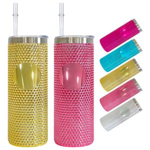 Bling Diamond studded 23oz DIY logo studded Durian Stainless Steel <b>Tumblers</b> Skinny Straight <b>Tumbler</b> <b>with</b> Lid and <b>Straw</b> - Product Image 2
