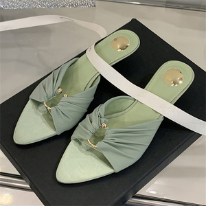 <span class=keywords><strong>Sandalias</strong></span> <span class=keywords><strong>Planas</strong></span> Elegantes Francesas de Diseño 2025 con Punta Abierta para <span class=keywords><strong>Mujer</strong></span>, Color Verde Seda, Primavera-Verano, para Fiestas - Product Image 1