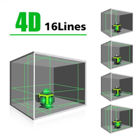 Niveau laser industriel 3D à auto-nivellement 16 lignes, rotation automatique 360°, faisceau vert, précision 1,5 mm, pour le bricolage