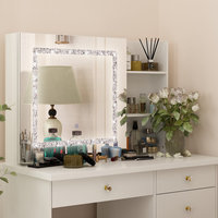 Coiffeuse moderne avec miroir éclairé, meuble multifonctionnel pour salle de bain et chambre à coucher, design panneau