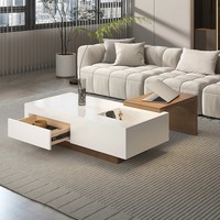 Table basse rectangulaire extensible moderne en noyer blanc pour salon, petite table d'appoint avec tiroir coulissant de rangement, écologique et durable
