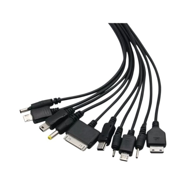 USB One-to-Ten Mobile Phone Charging Cable/Device Multi-Functional Round Head 10-in-1 Charging Cable Type-C Power Cable