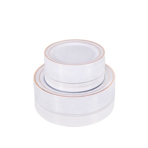 120pcs Disposable Rose Gold Plastic Plate Sets  60 disposable 7.5inch Dessert Plates and 60 Premium Heavy Duty Dinner Plates