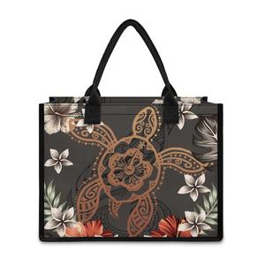 Bolsos de playa con estampado Tribal polinesio para mujer, flor de hibisco <span class=keywords><strong>hawaiana</strong></span> con <span class=keywords><strong>tatuaje</strong></span>, patrón de <span class=keywords><strong>tortuga</strong></span> marina, bolsos de lona para mujer - Product Image 1