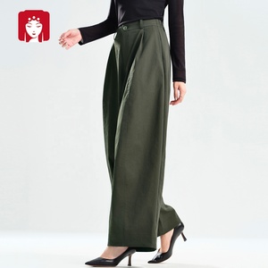 Buyi Liren Ge 2025 Automne Hiver Meilleure Vente Pantalon <span class=keywords><strong>Femme</strong></span> Taille Haute Ample Décontracté Respirant Vert <span class=keywords><strong>Militaire</strong></span> Délavé Sable - Product Image 3