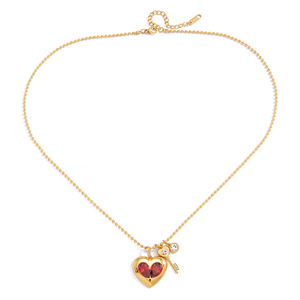 Collar con colgante en forma de corazón con cristal rojo y colgante de llave en tono dorado para mujer, joyería de regalo - Product Image 5