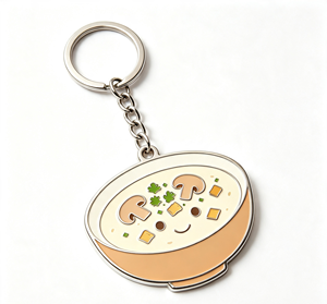 Porte-clés en métal émaillé en forme de bol de soupe aux champignons, thème alimentaire, breloque de sac, cadeau souvenir - Product Image 2
