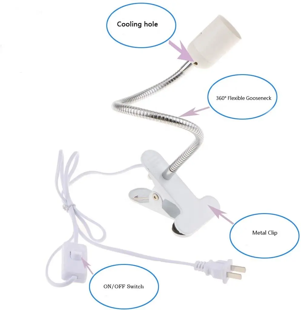 Flexible Desk Lamp Holder E27 Base Light Socket Gooseneck Clip-On Cable With OnオフSwitch Plugs For Night Light Bulb Grow Light