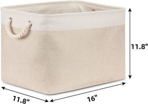 <span class=keywords><strong>Bolsa</strong></span> de lavandería de tela de algodón plegable con asas Caja de almacenamiento tejida para juguetes de niños para uso en el hogar, la Oficina o el armario - Product Image 5