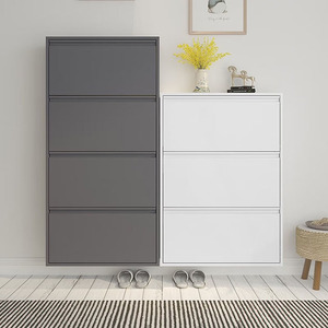 Steel <strong>Shoe</strong> <strong>Cupboard</strong> with 2 Layers Tip Out Hidden Design White Metal <strong>Slim</strong> Storage Organizer for Modern Home Corridor Project - Product Image 3