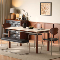 Table à manger rectangulaire en pierre de style médiéval pour restaurant, 6 places, pliable, résistante aux hautes températures, en bois massif