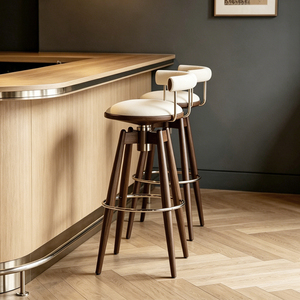 Taburete de <span class=keywords><strong>Bar</strong></span> Giratorio Clásico Británico de Mediados de Siglo, de Madera de Fresno, con Asiento Acolchado, para Isla de Cocina, Silla de <span class=keywords><strong>Bar</strong></span> de Lujo para Pub, <span class=keywords><strong>Bar</strong></span> o <span class=keywords><strong>Restaurante</strong></span> Comercial - Product Image 4
