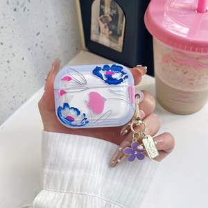 Étui pour écouteurs pour <span class=keywords><strong>Airpods</strong></span> 4 3 mignon fleur impression TPU coque souple étui de protection pour <span class=keywords><strong>Airpods</strong></span> Pro 2 avec porte-clés - Product Image 3