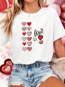 Regalo Romantico per San Valentino, T-Shirt Plus Size da Donna con Stampa di Cuori e Labbra, Casual, Collo Tondo, Manica Corta, Primavera-Estate, 100% Cotone - Product Image 3