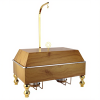 QY 9L Plat de service rectangulaire en marbre noir grain de bois, chauffe-plat de buffet haut de gamme avec pieds dorés et couvercle suspendu pour hôtels et mariages